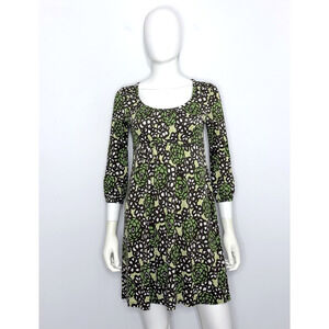 Boden Womens Dress 8 Silk Blend Brown Green White Crew Neck 3/4 Sleeve NWOT